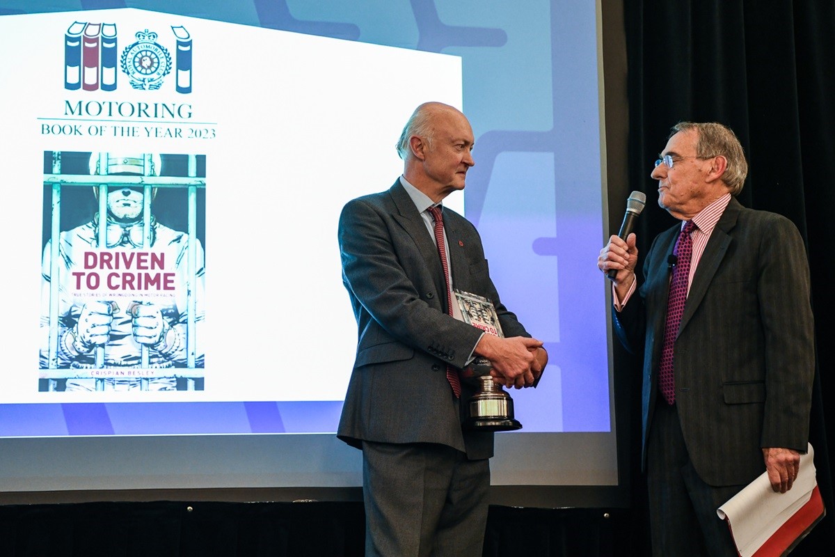 Crispian Besley receiving the Motoring Book of the Year award